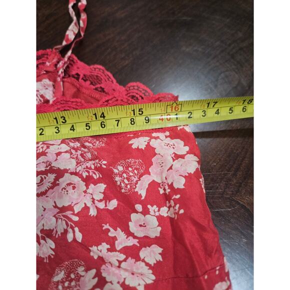 Vintage Old Navy y2k Silk Lace Trim Cami Tank Red White Floral Size Babydoll M - Picture 4 of 7